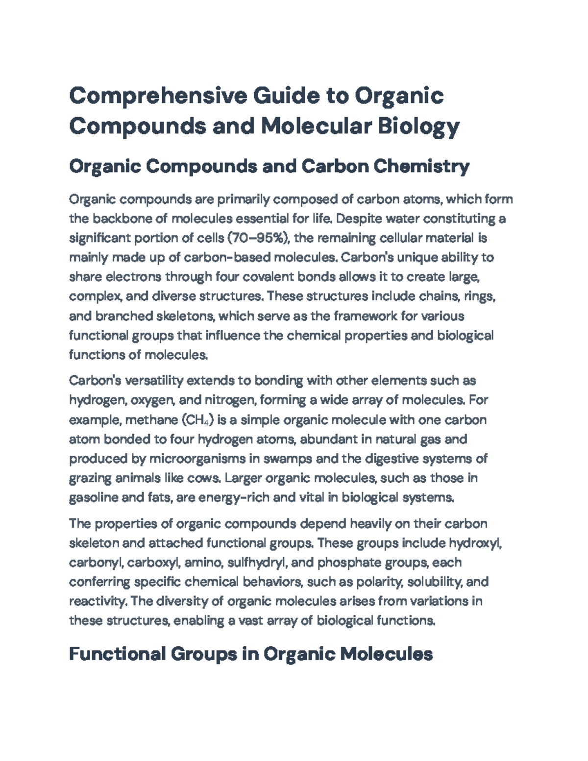 Comprehensive Guide to Organic Compounds & Molecular Biology (BIO 101 ...