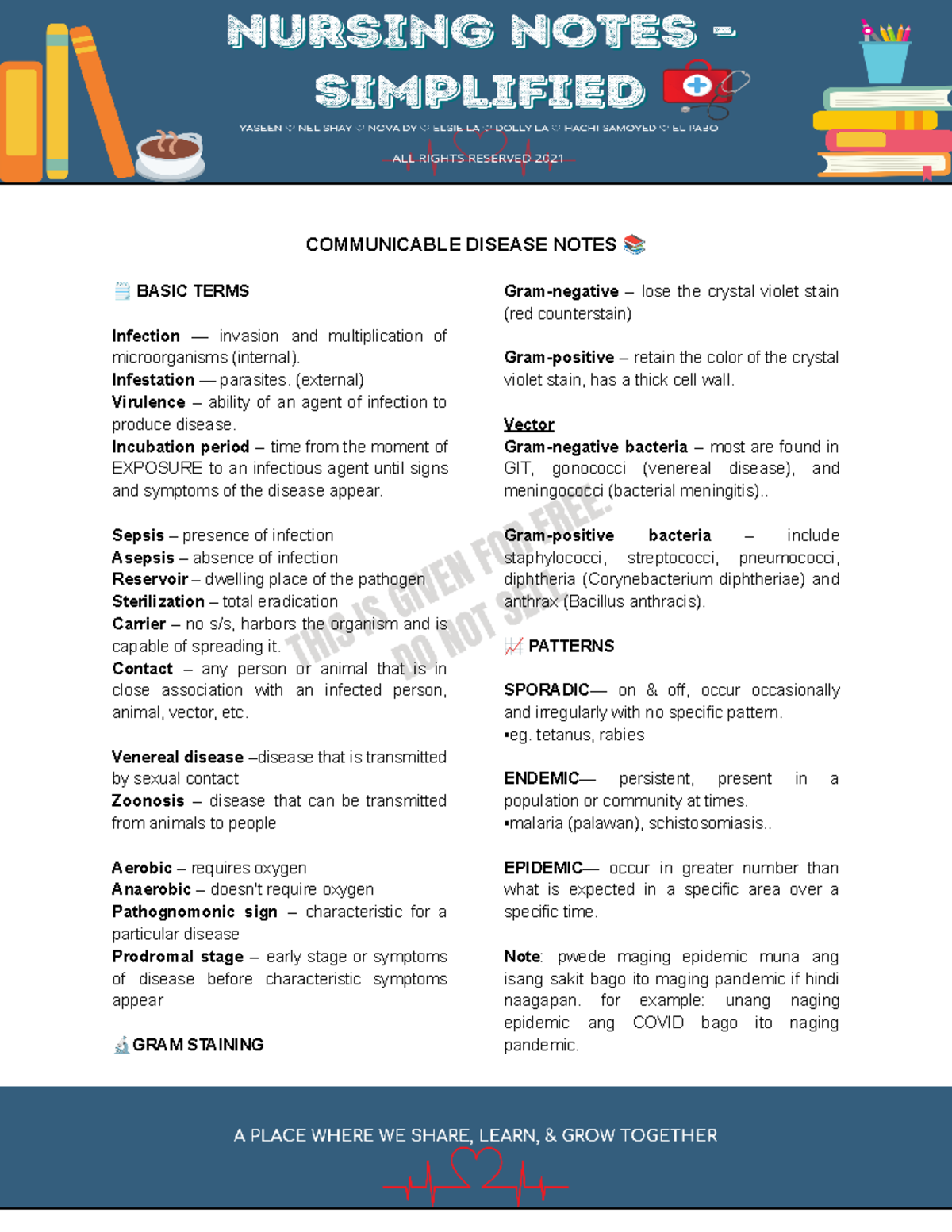 Communicable Diseases Study Notes for Health Course 101 - Studocu