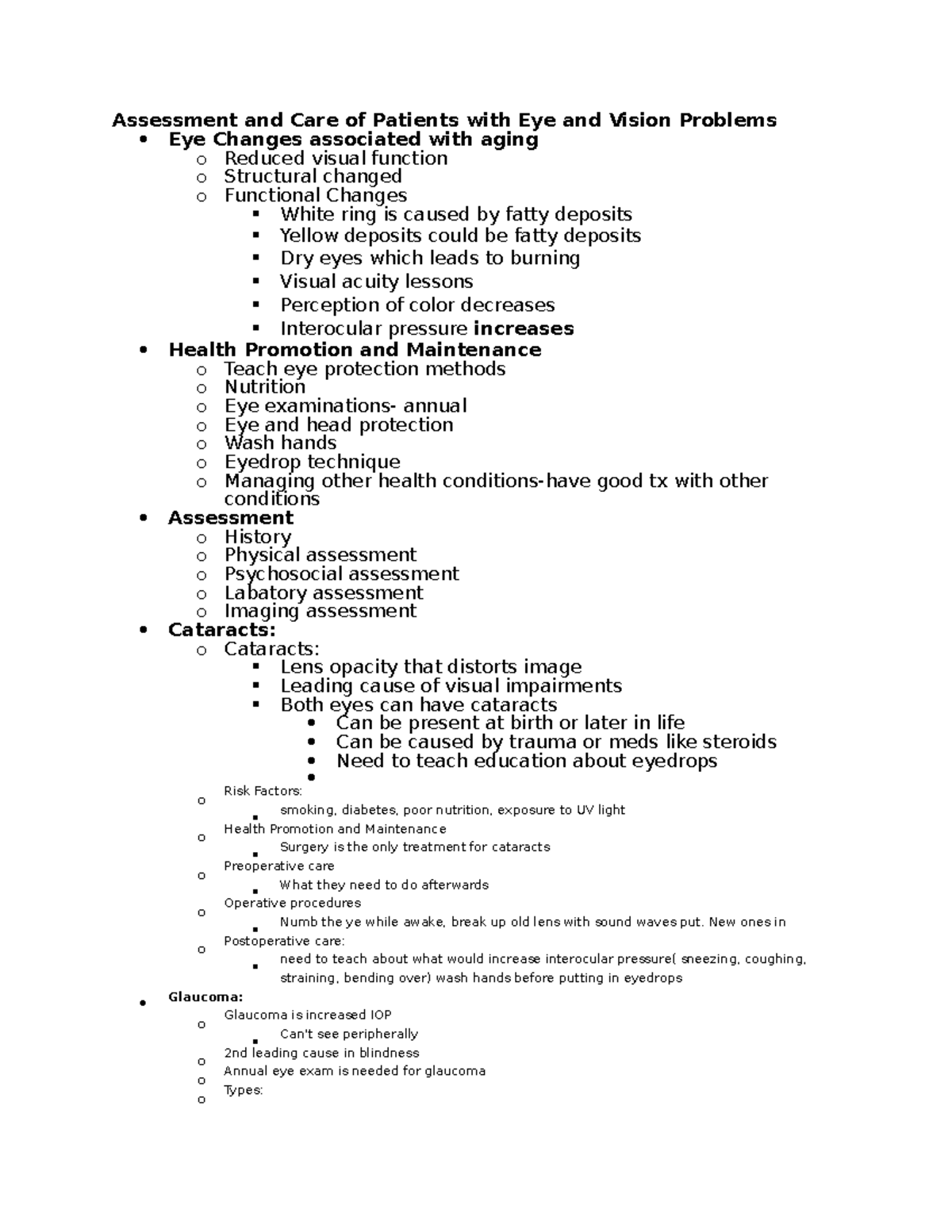 AH Exam 1 Notes: Patient Care for Eye & Vision Problems - Studocu