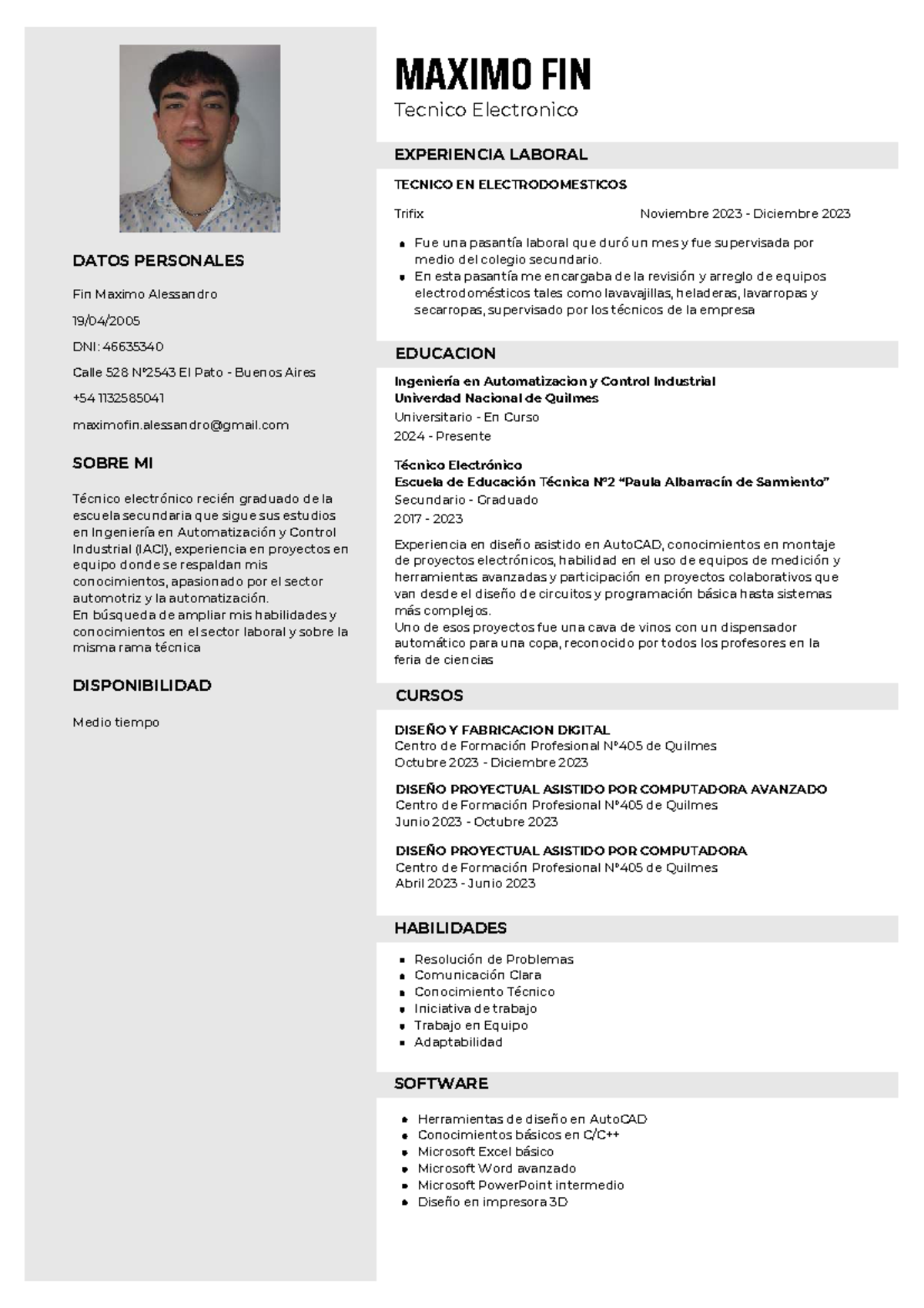 Currículum Maximo Fin - CV de ejemplo para trabajar y practicar - SOBRE ...