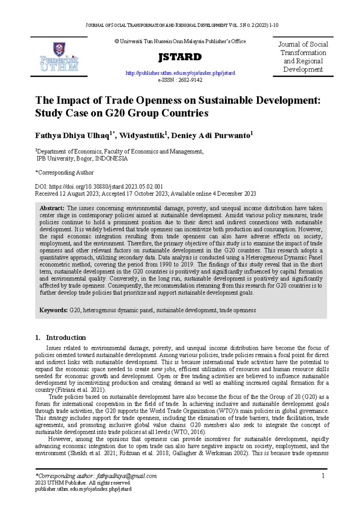 The Impact of Trade Openness on Sustainable Development in G20 ...
