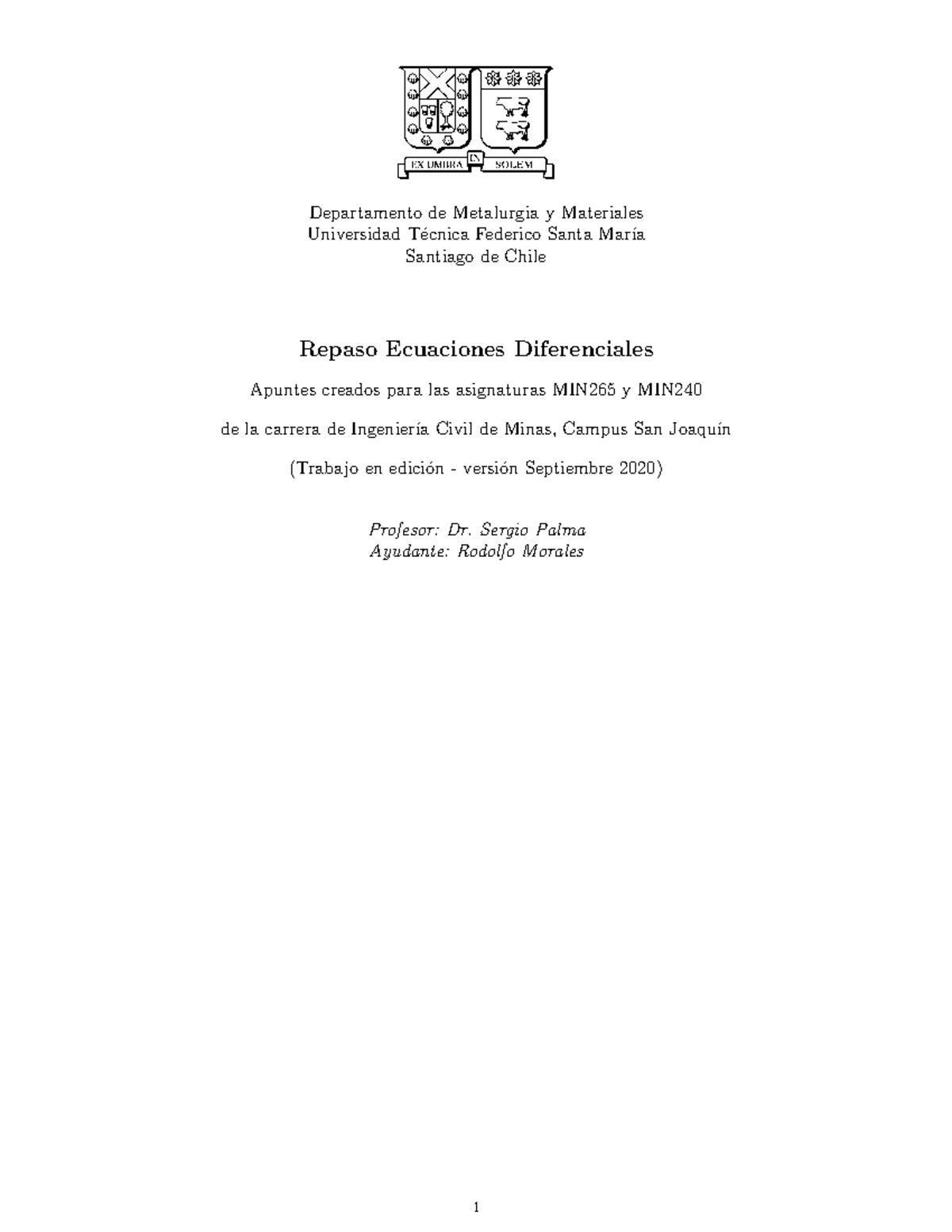 Repaso de Ecuaciones Diferenciales - Asignaturas MIN265 y MIN - Document Preview