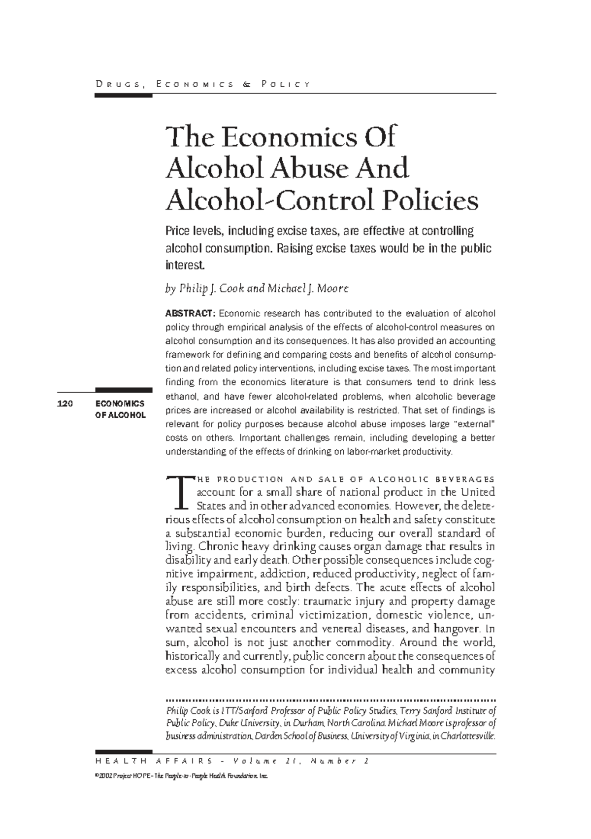 ECON 120: The Economics of Alcohol Abuse and Control Policies - Studocu