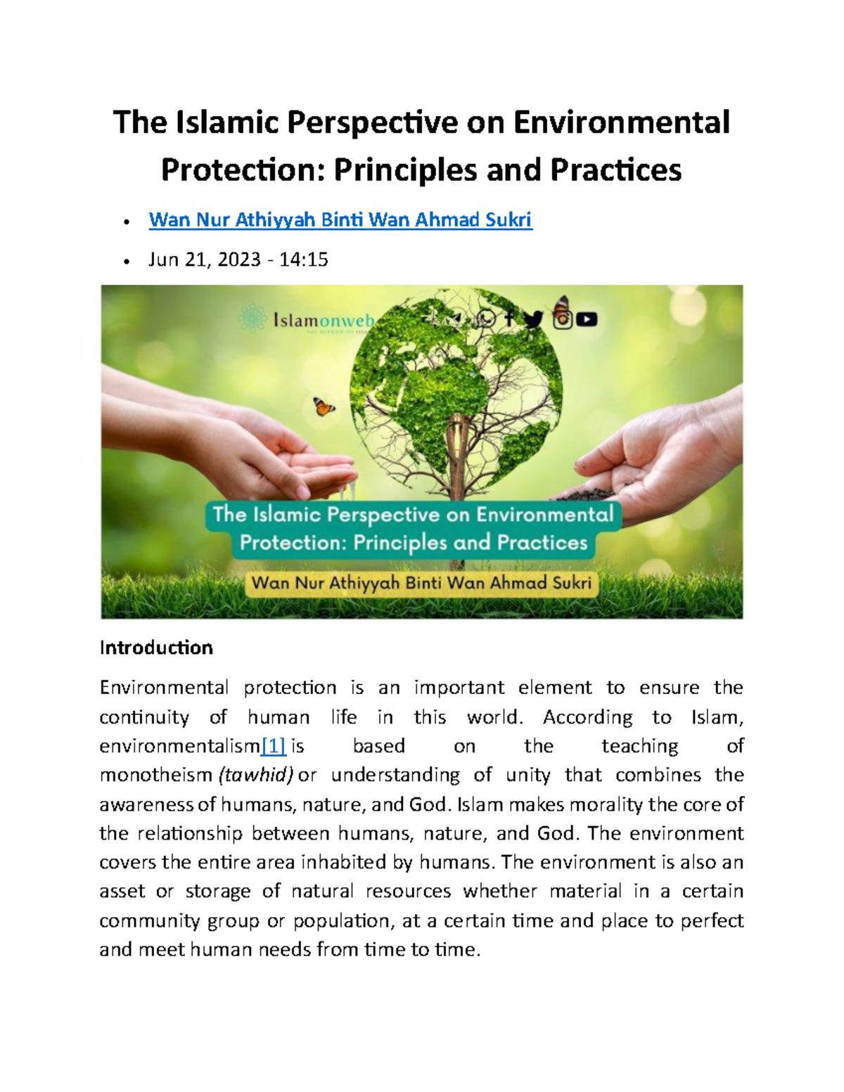 Islamic Principles of Environmental Protection: A Comprehensive ...