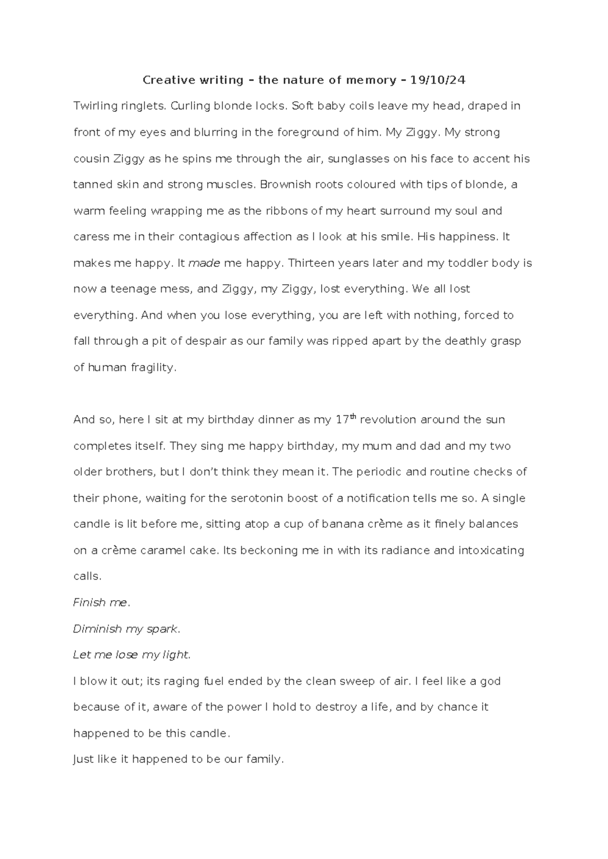 The Nature of Memory - creative writing exam - Creative writing – the ...