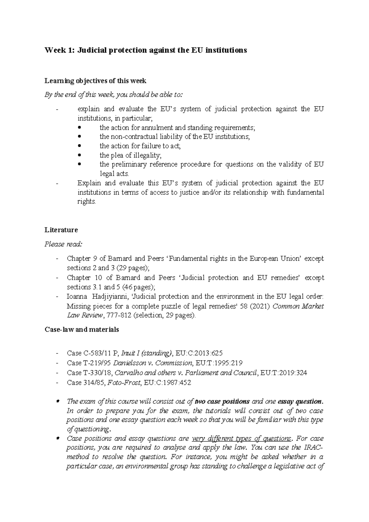 Title: EU Law Judicial Protection Workshops: Week 1 Overview and Case ...