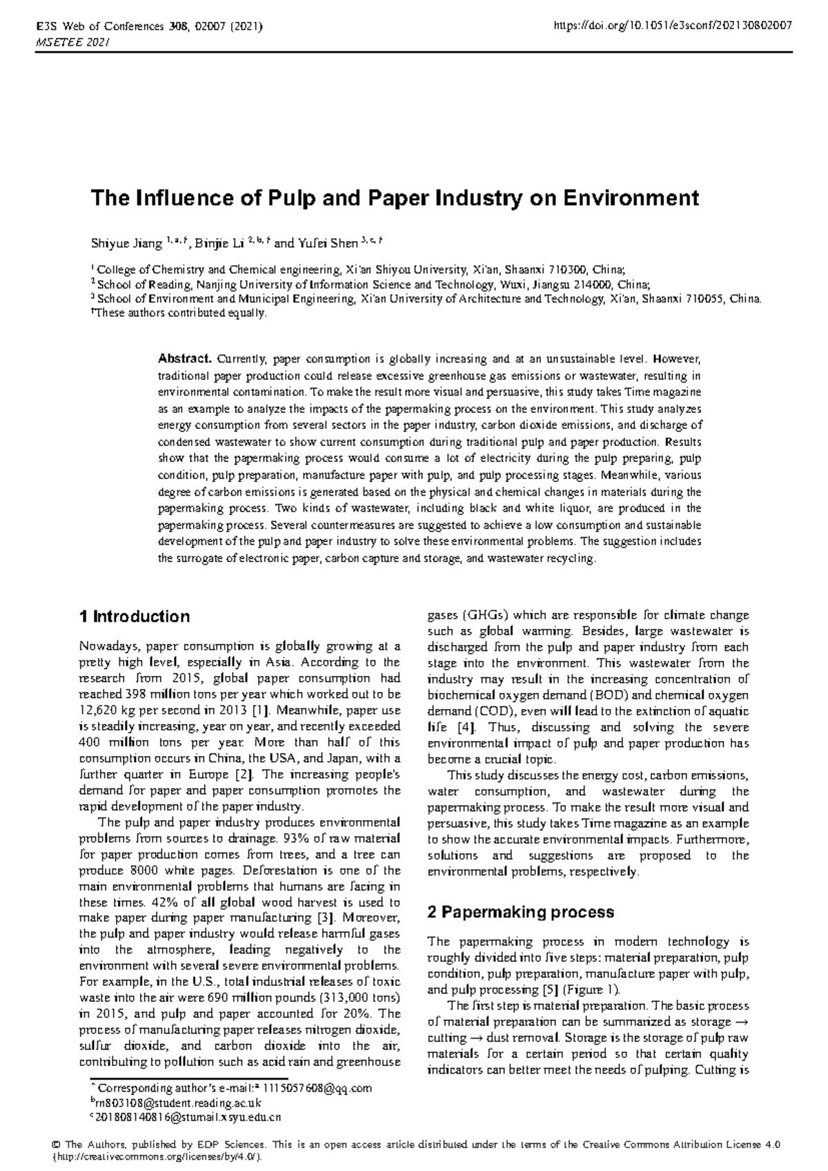 Influence of the Pulp and Paper Industry on CO2 Emissions (MSETEE 2021 ...