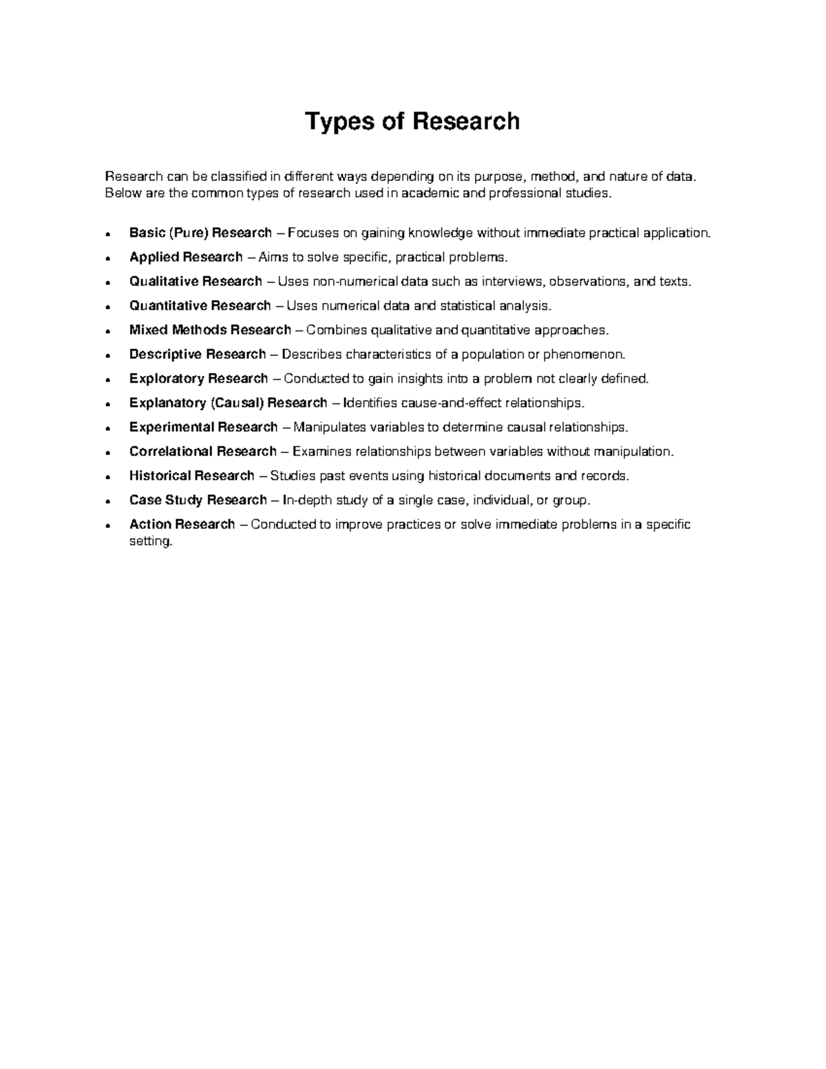 Types of Research: Classifications and Methods Overview - Studocu
