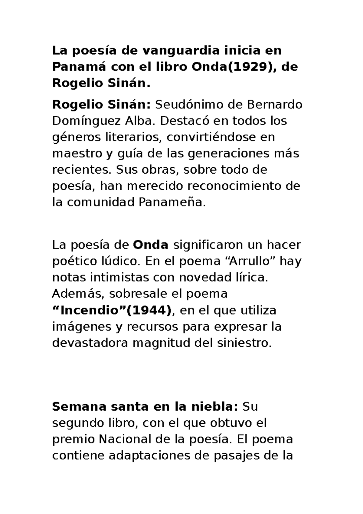 Análisis de la poesía de Rogelio Sinán: Onda y su legado - Studocu