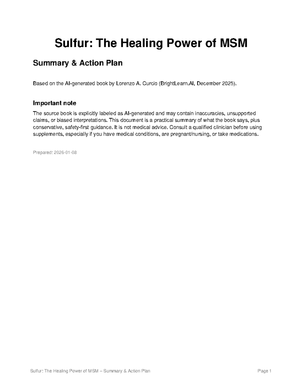 MSM (Sulfur) Healing Power: Summary & Action Plan Guide - Studocu