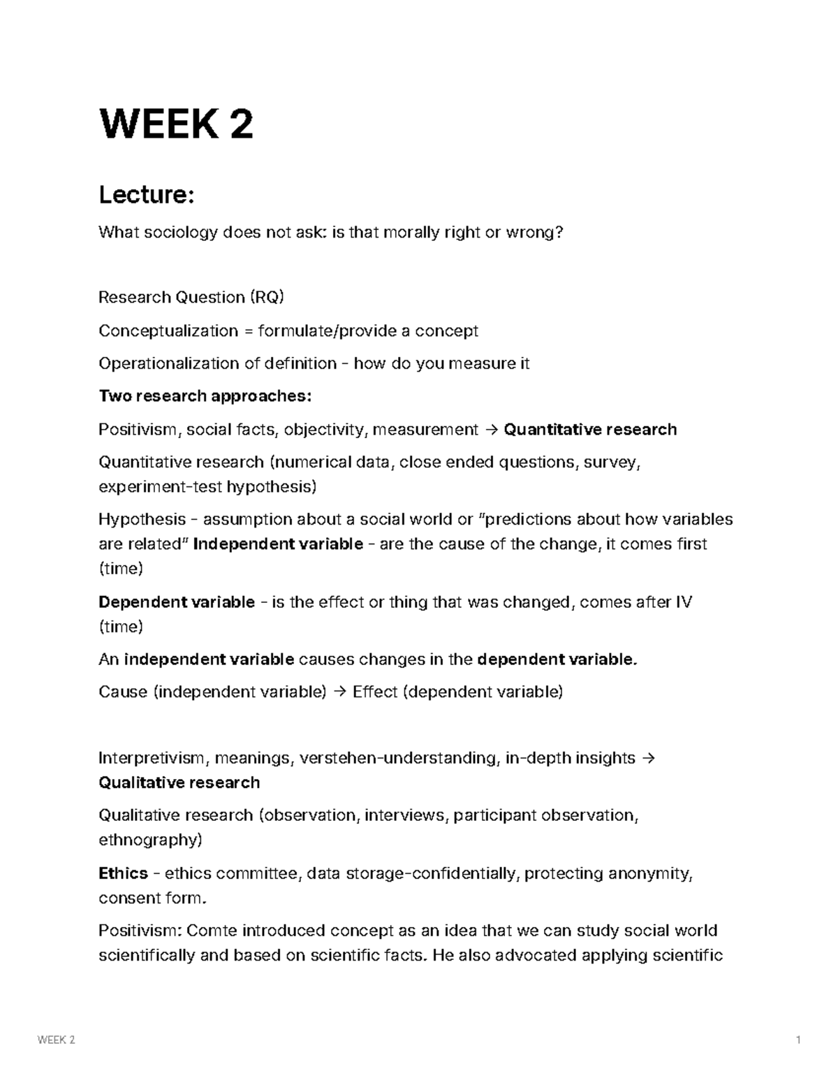 SOC 101 - WEEK 2 Lecture: Research Approaches in Sociology and Ethics ...