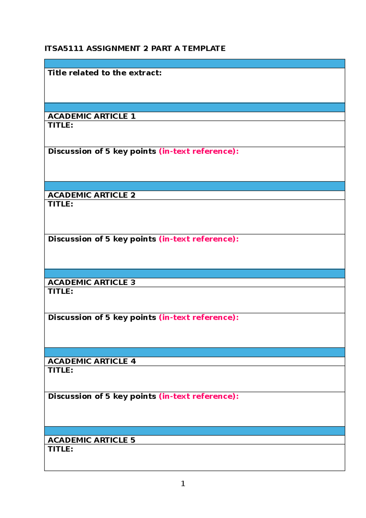 Assign 2 Part A - Template - Copy - ITSA5111 ASSIGNMENT 2 PART A ...