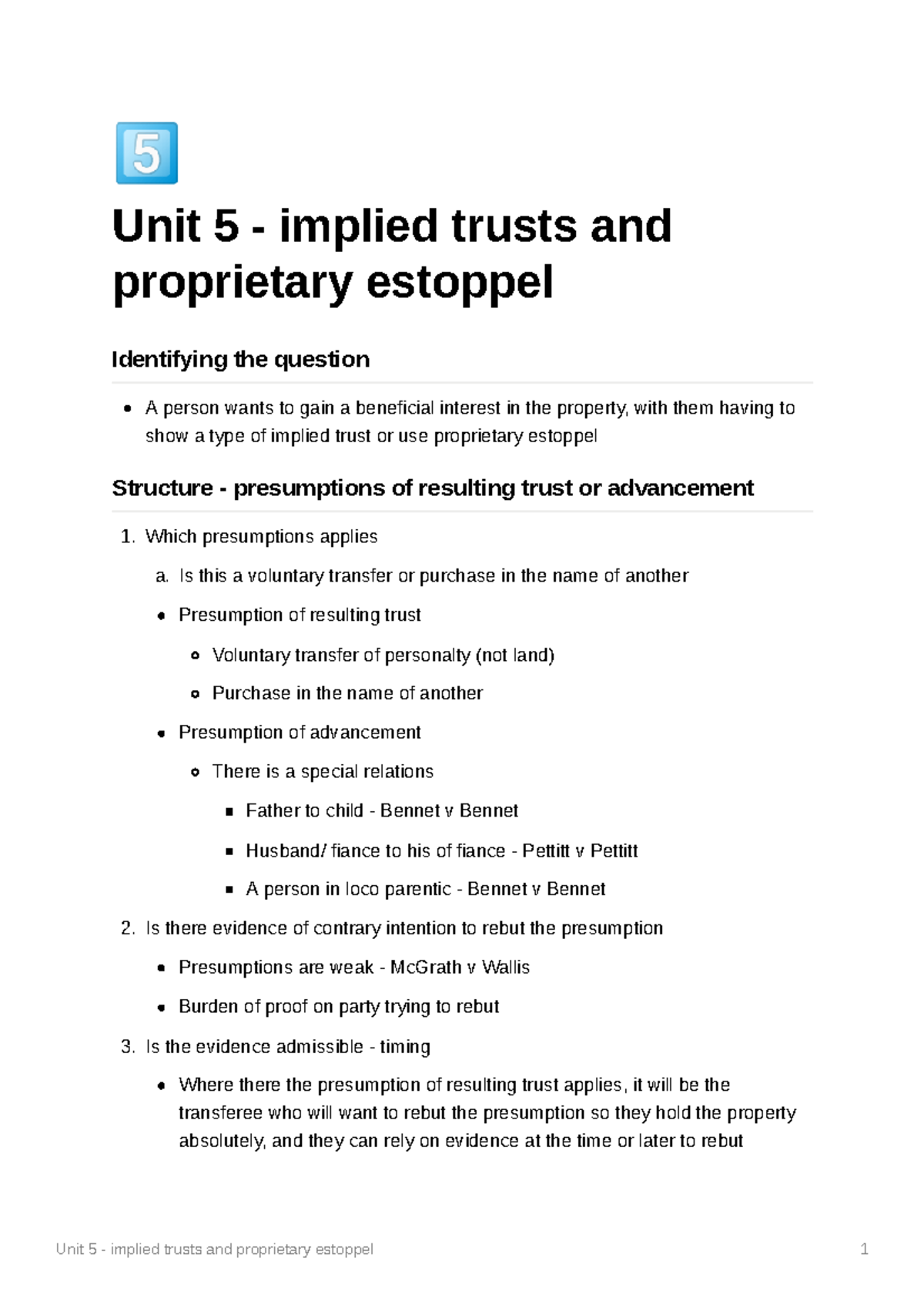 Implied Trusts and Proprietary Estoppel: Unit 5 Study Guide - Studocu