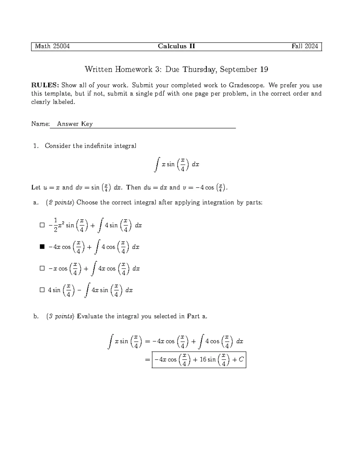 MATH 25004 Calculus II Fall 2024 Homework 9 Solutions - Studocu