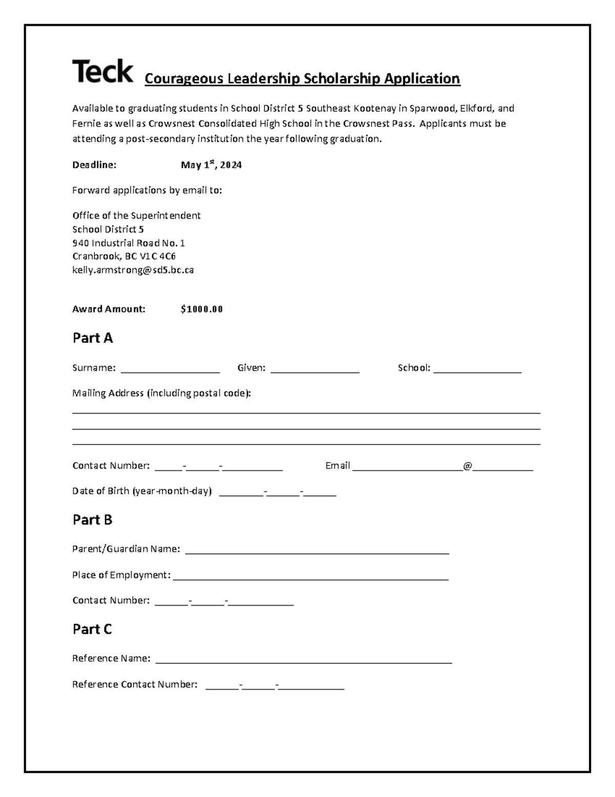 Teck Courageous Leadership Scholarship Application 2024 - Studocu