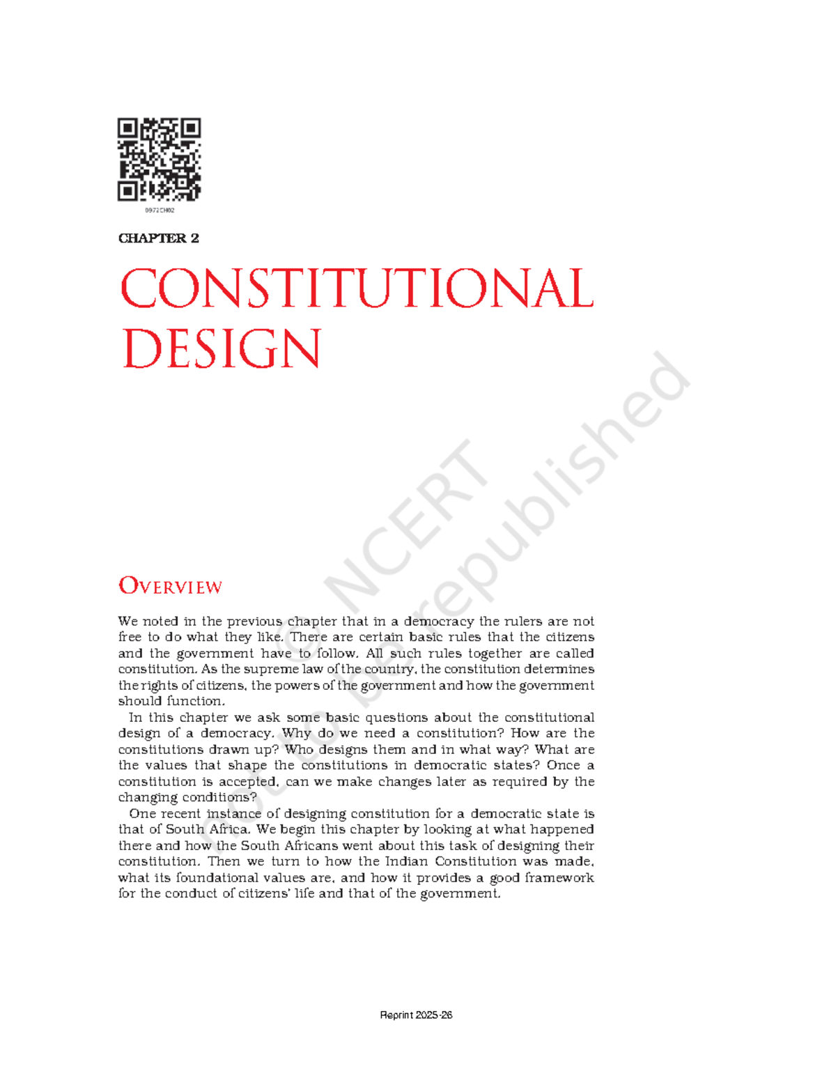 CHAPTER 2: OVERVIEW OF CONSTITUTIONAL DESIGN IN DEMOCRACIES - Studocu
