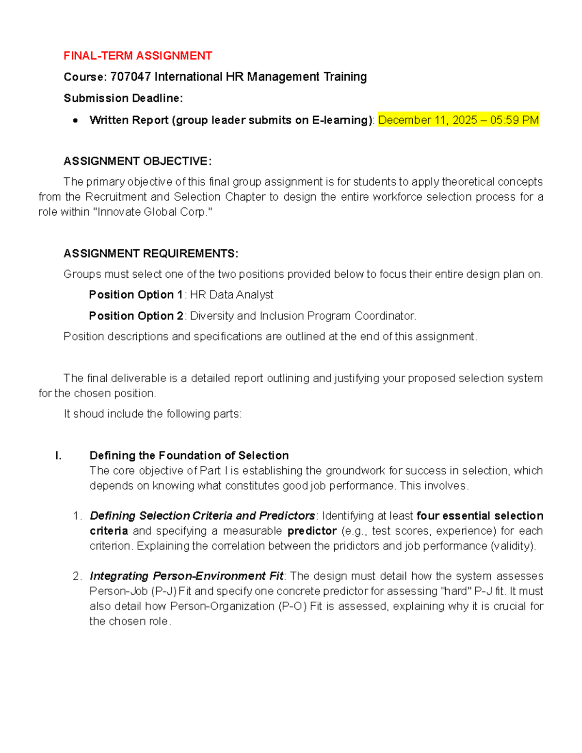 707047 International HRM Final Group Assignment 2025 - Studocu