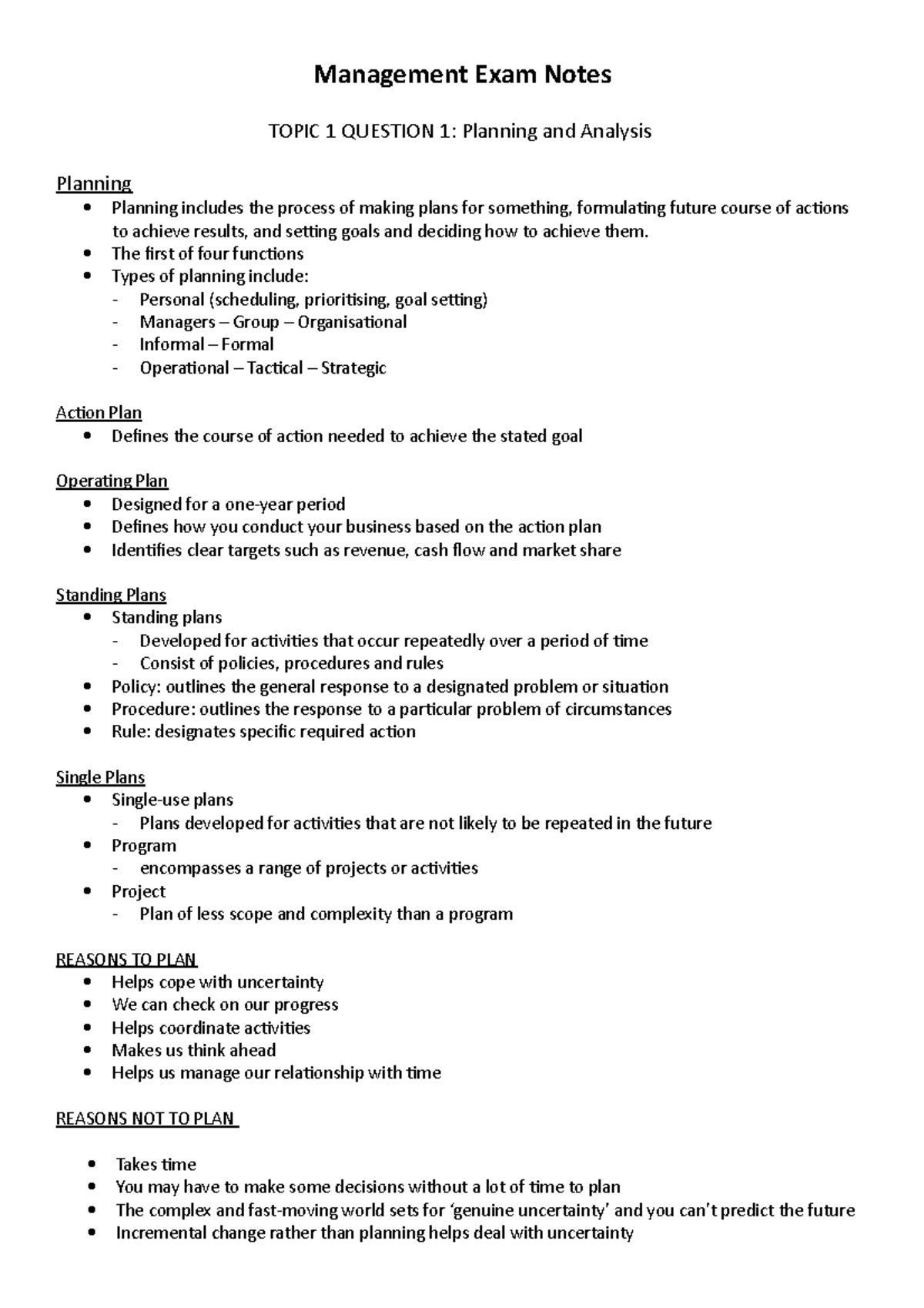 Management Exam Notes - Summaries for final exam. Short but descriptive ...