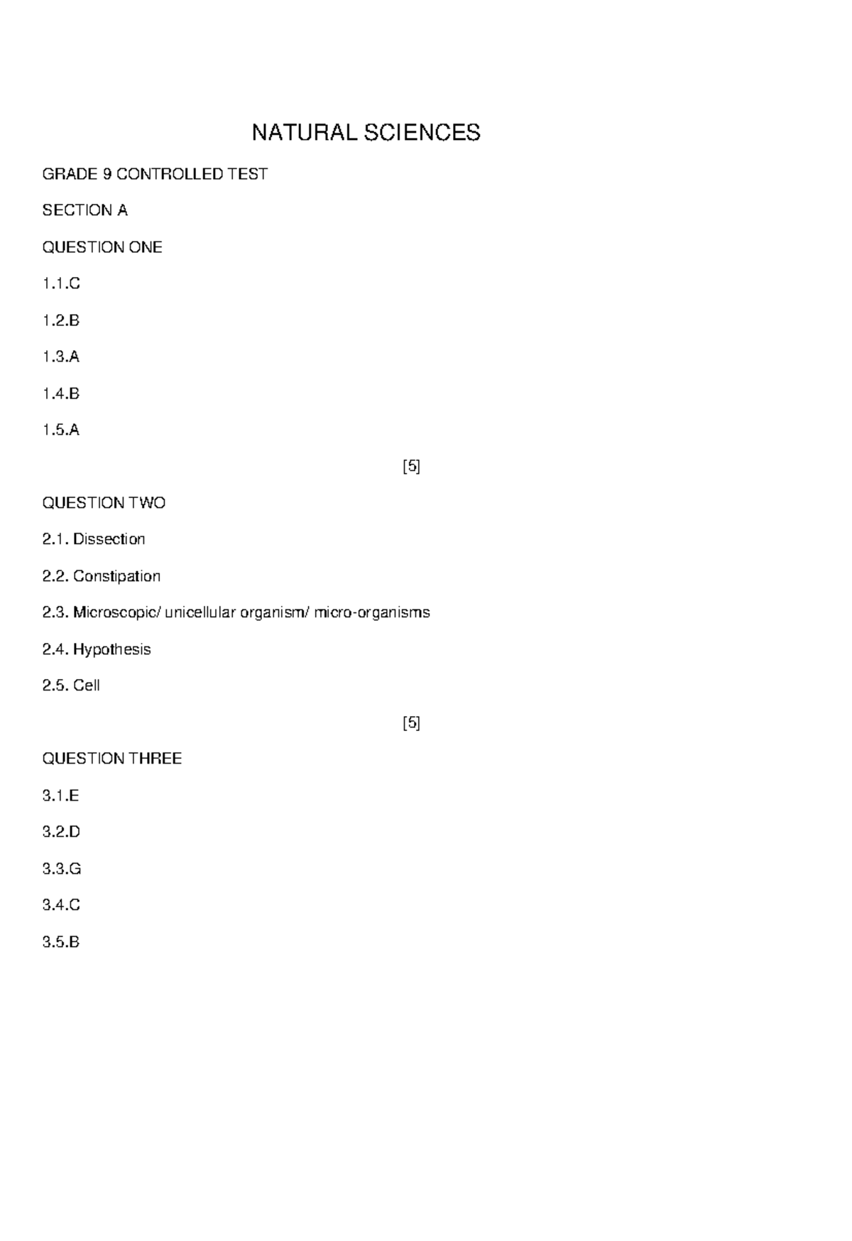 NATURAL SCIENCES GRADE 9 CONTROLLED TEST B MEMO - Studocu