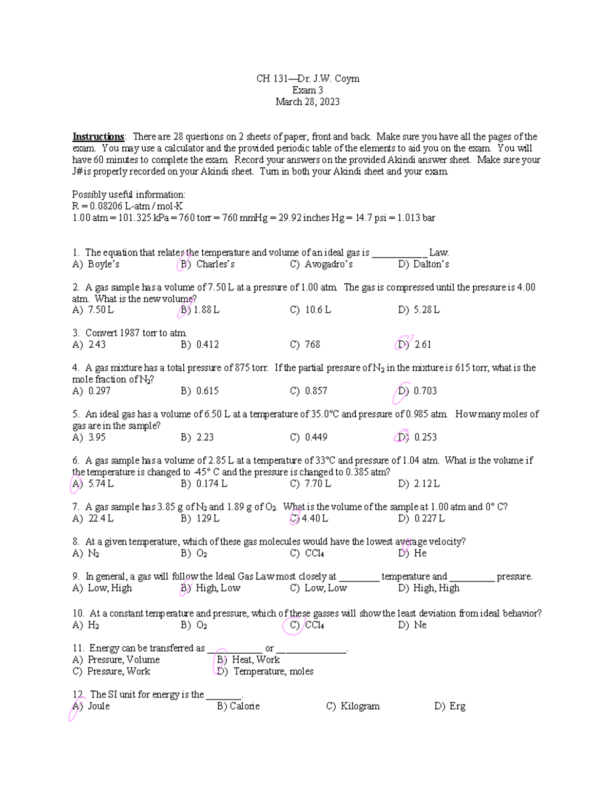 CH 131 Midterm Exam 3 Study Guide and Questions - Studocu