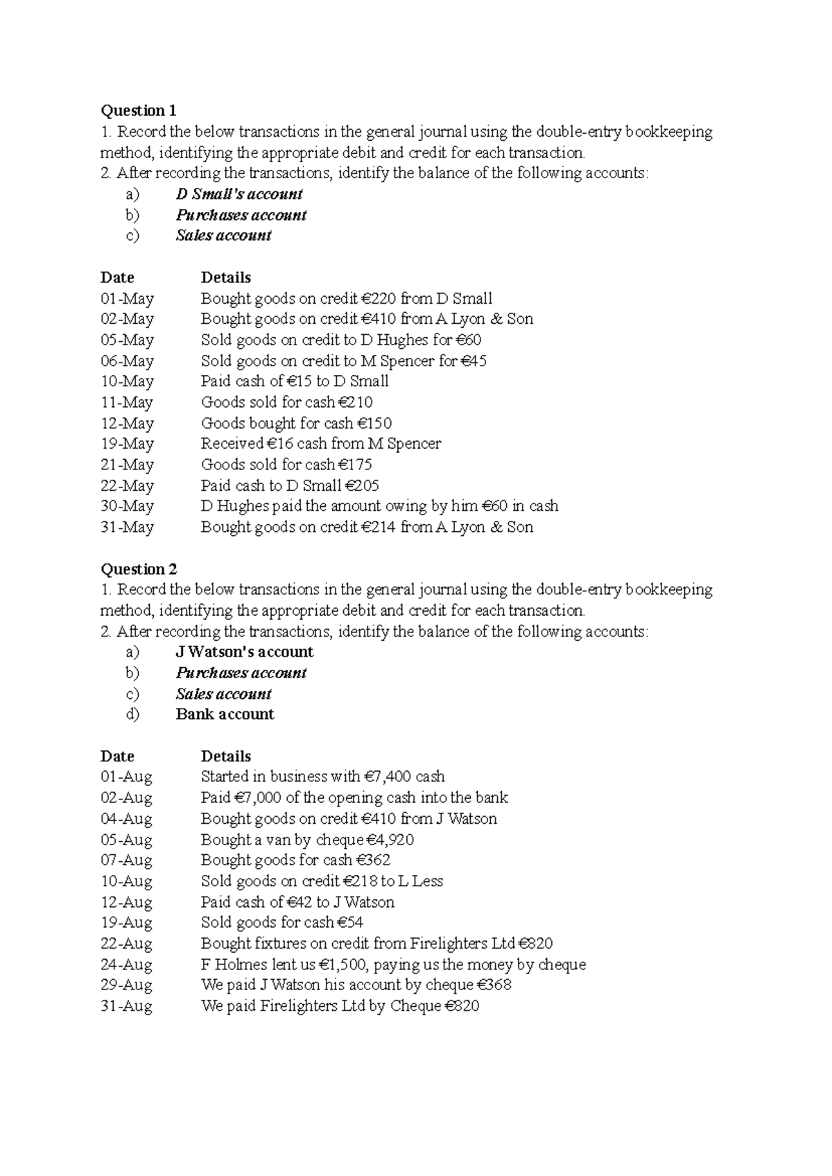 L5 - Double Entry Bookkeeping Practice Questions & Solutions - Studocu