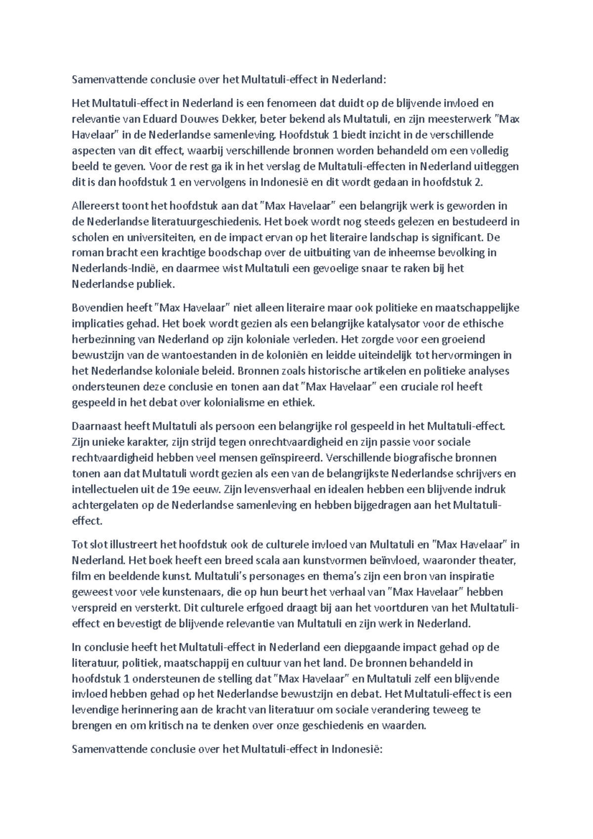 Het Multatuli-effect: Invloed van 'Max Havelaar' in NL en ID - Studeersnel