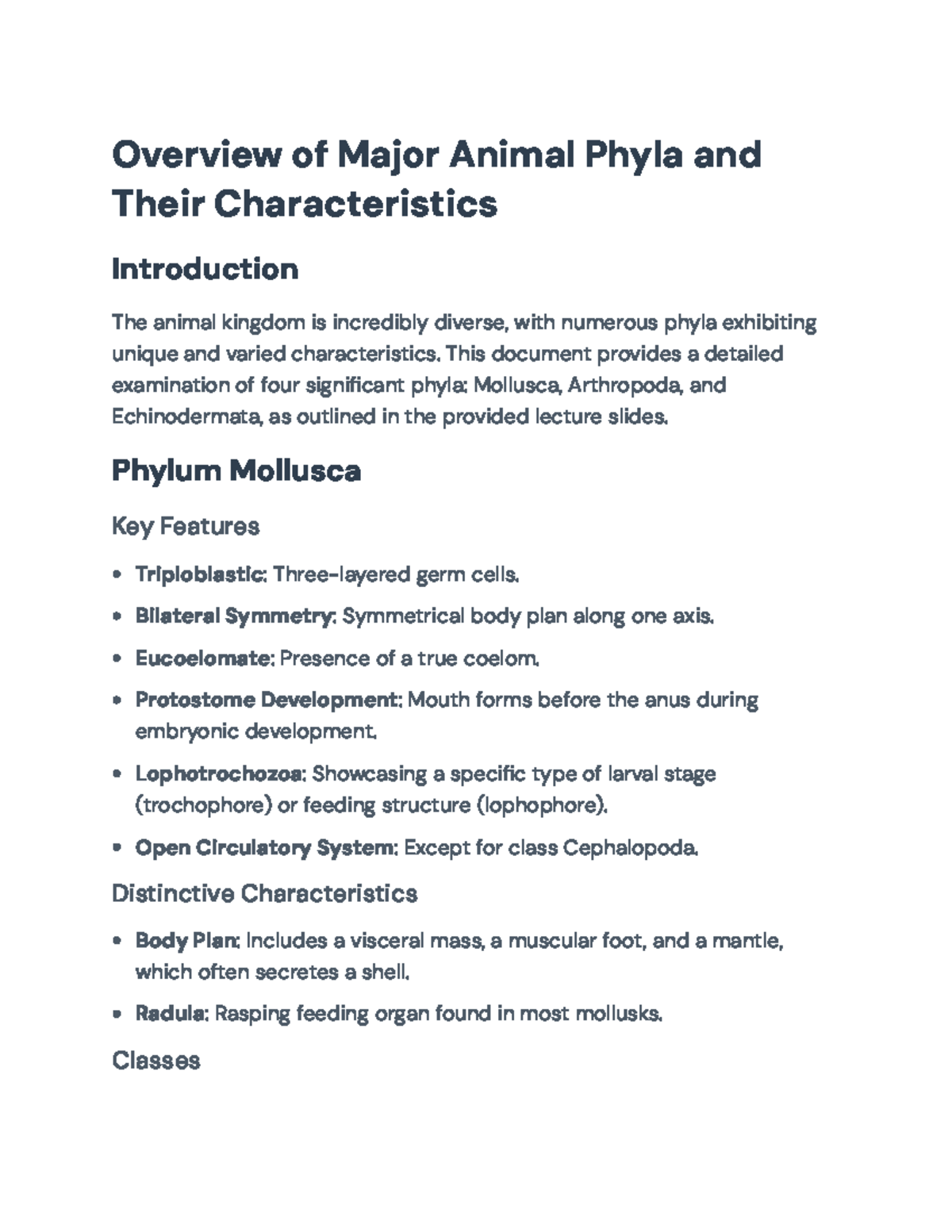 Major Animal Phyla: Characteristics of Mollusca, Arthropoda ...