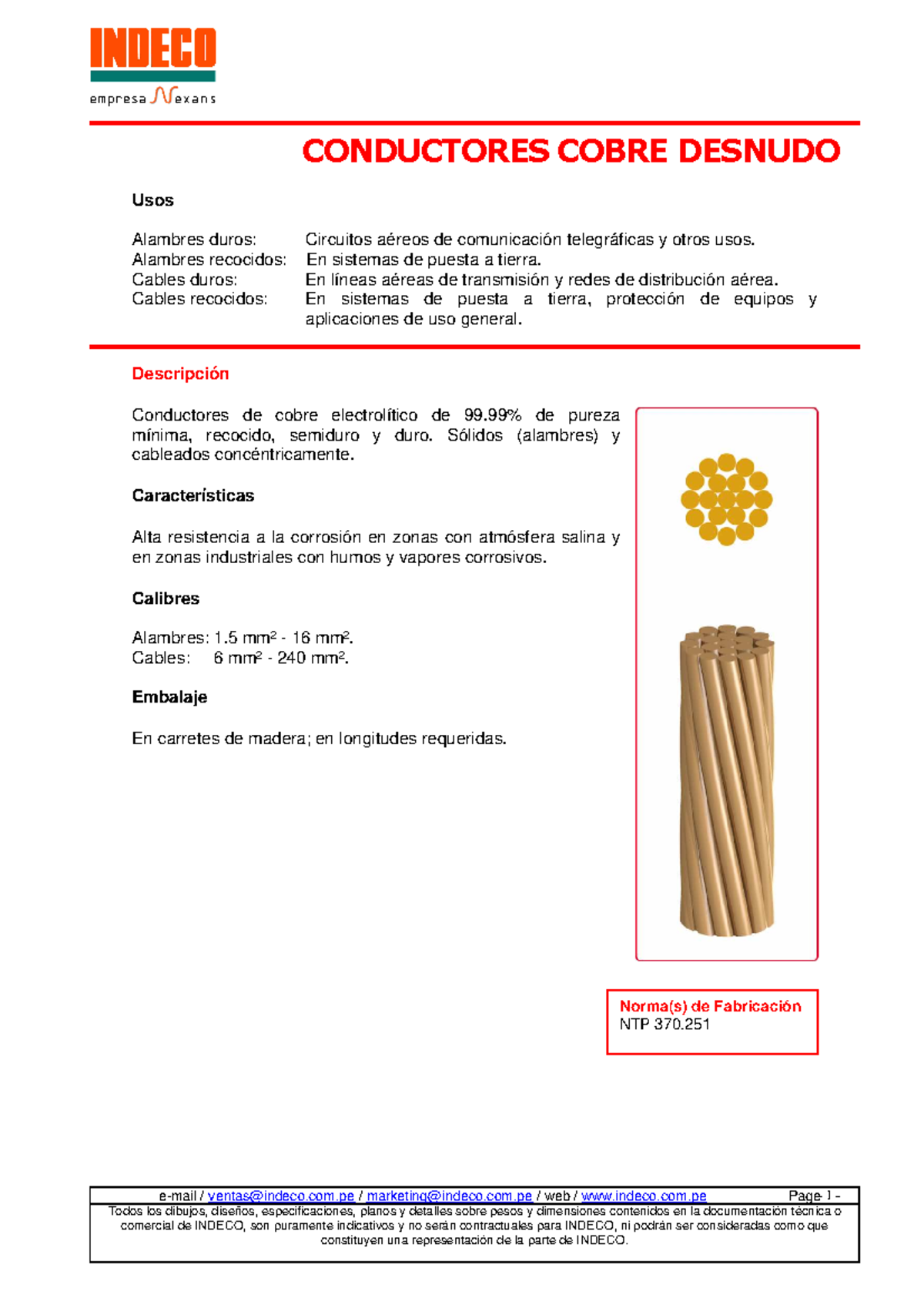 Catalogo de Cables Indeco - Especificaciones y Usos Técnicos - Studocu