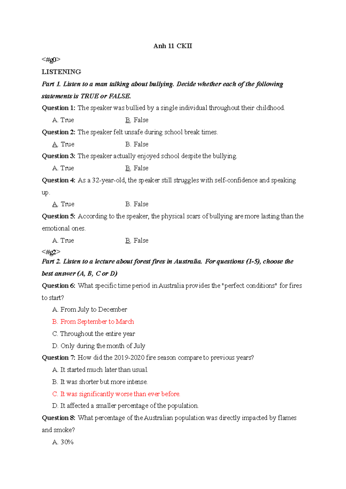 Anh 11 CKII Listening & Reading Comprehension Practice - Studocu