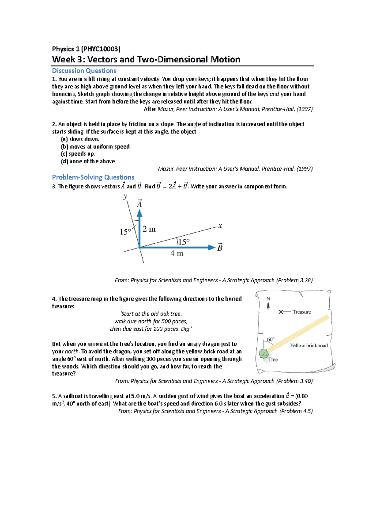 PHYC10003 Week 3 Answers: Vectors and 2D Motion Solutions - Studocu