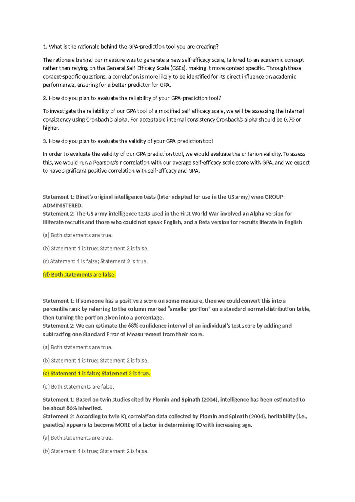 Quiz 6 Questions for PSYC3020: Evaluating GPA Prediction Tool - Studocu