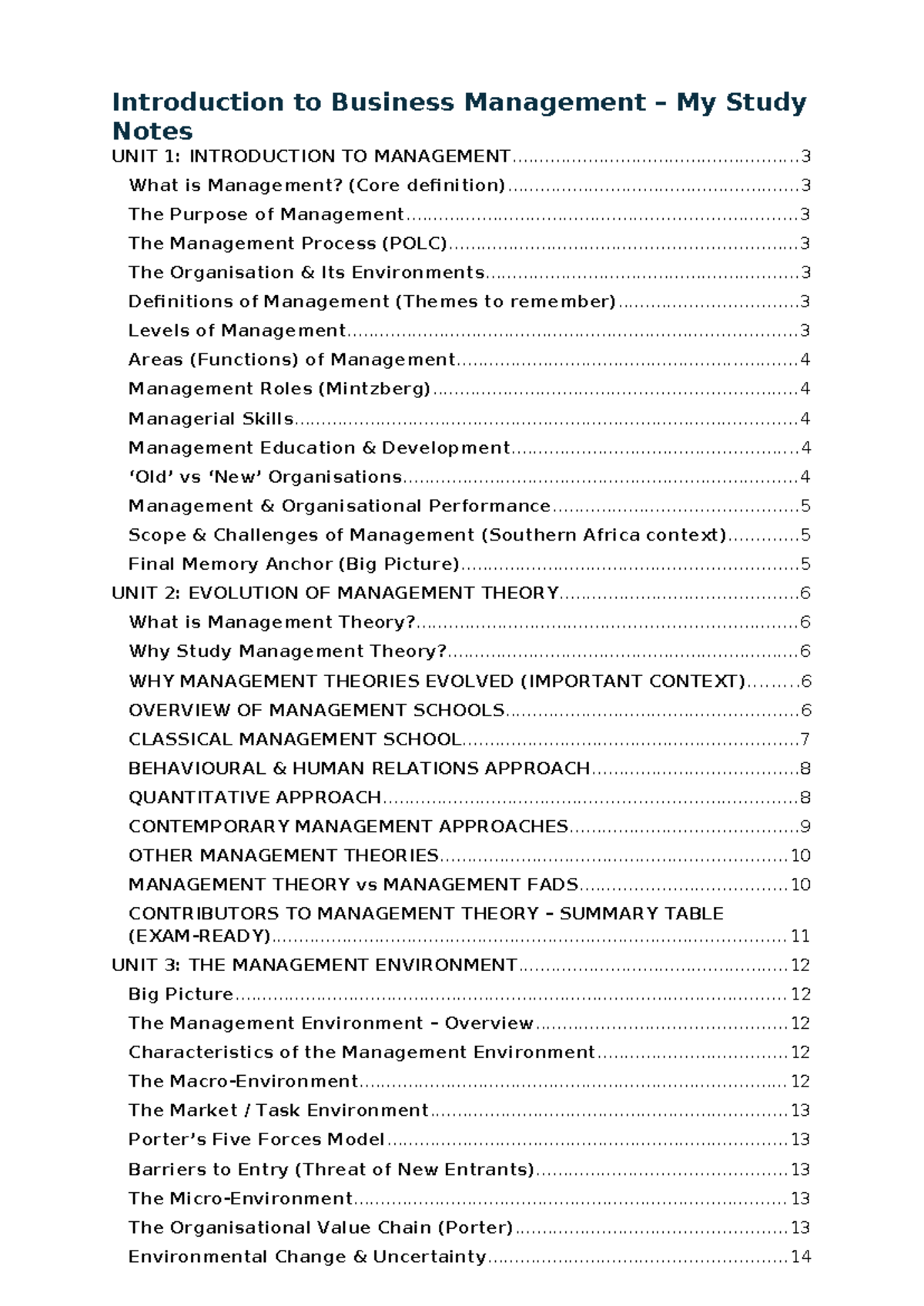 BUS 101: Study Notes on Introduction to Business Management - Studocu
