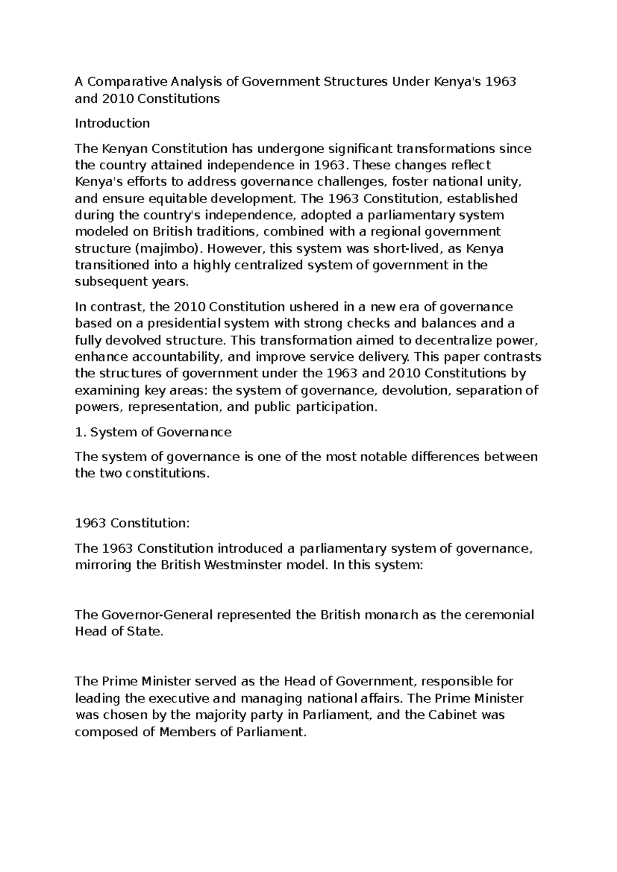 A Comparative Analysis of Government Structures: Kenya 1963 vs 2010 ...