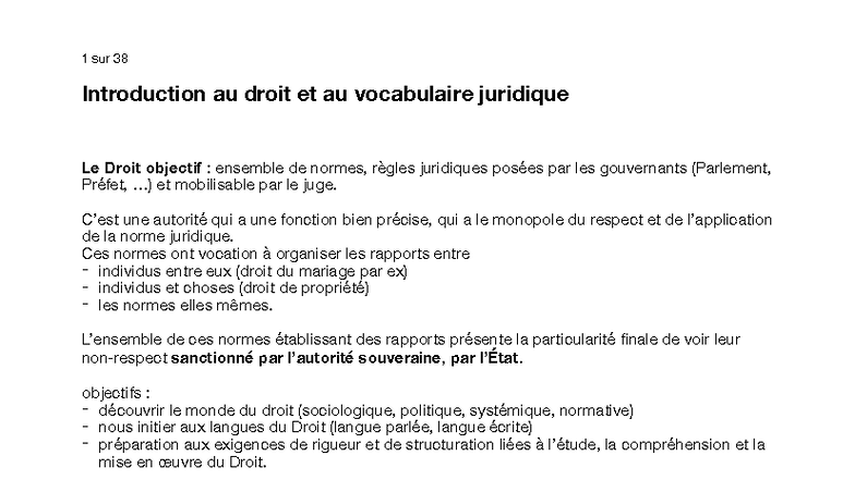 Introduction au Droit et Vocabulaire Juridique - Cours 1 - Studocu