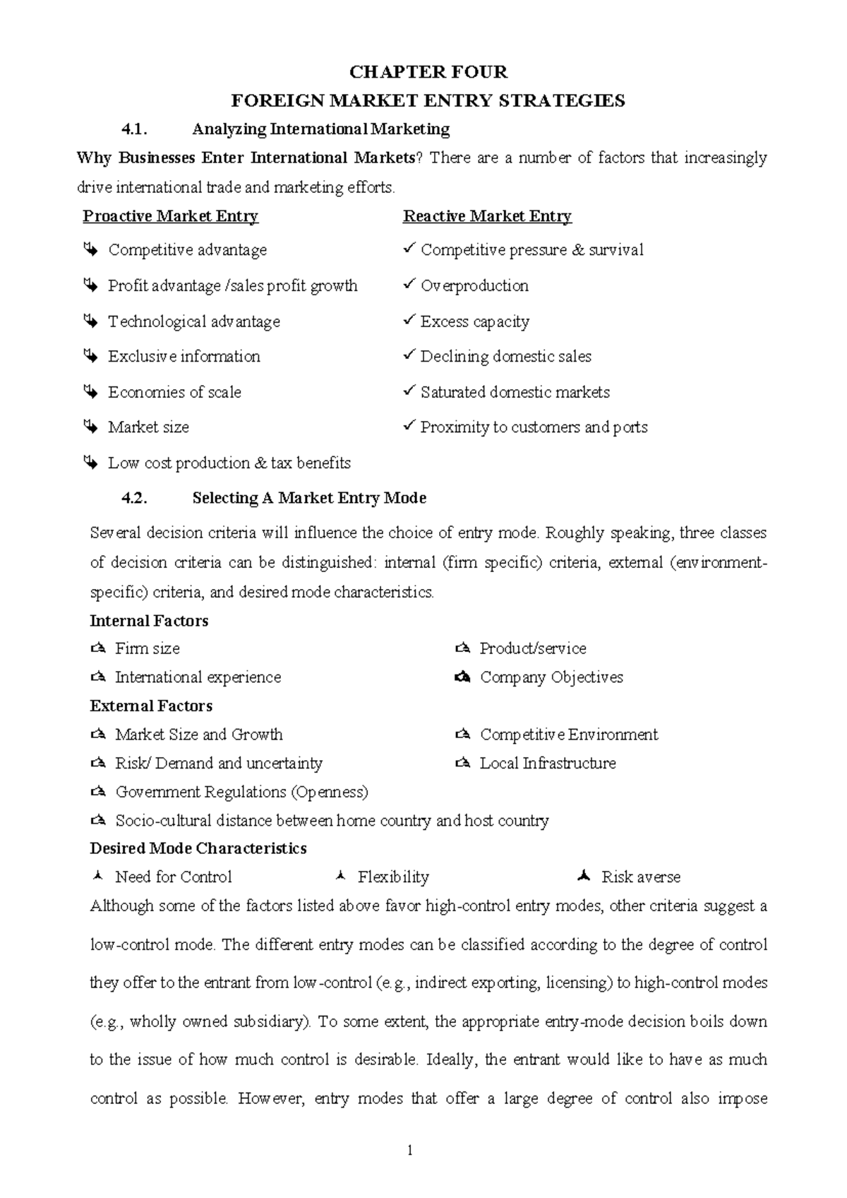 IM 4: Foreign Market Entry Strategies and Analysis - Studocu