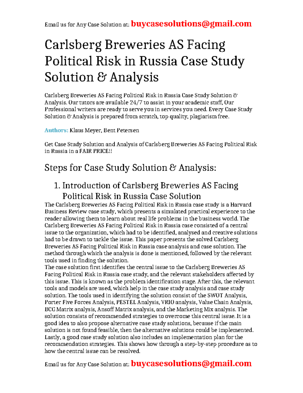 Carlsberg Breweries AS Facing Political Risk in Russia Case Study ...