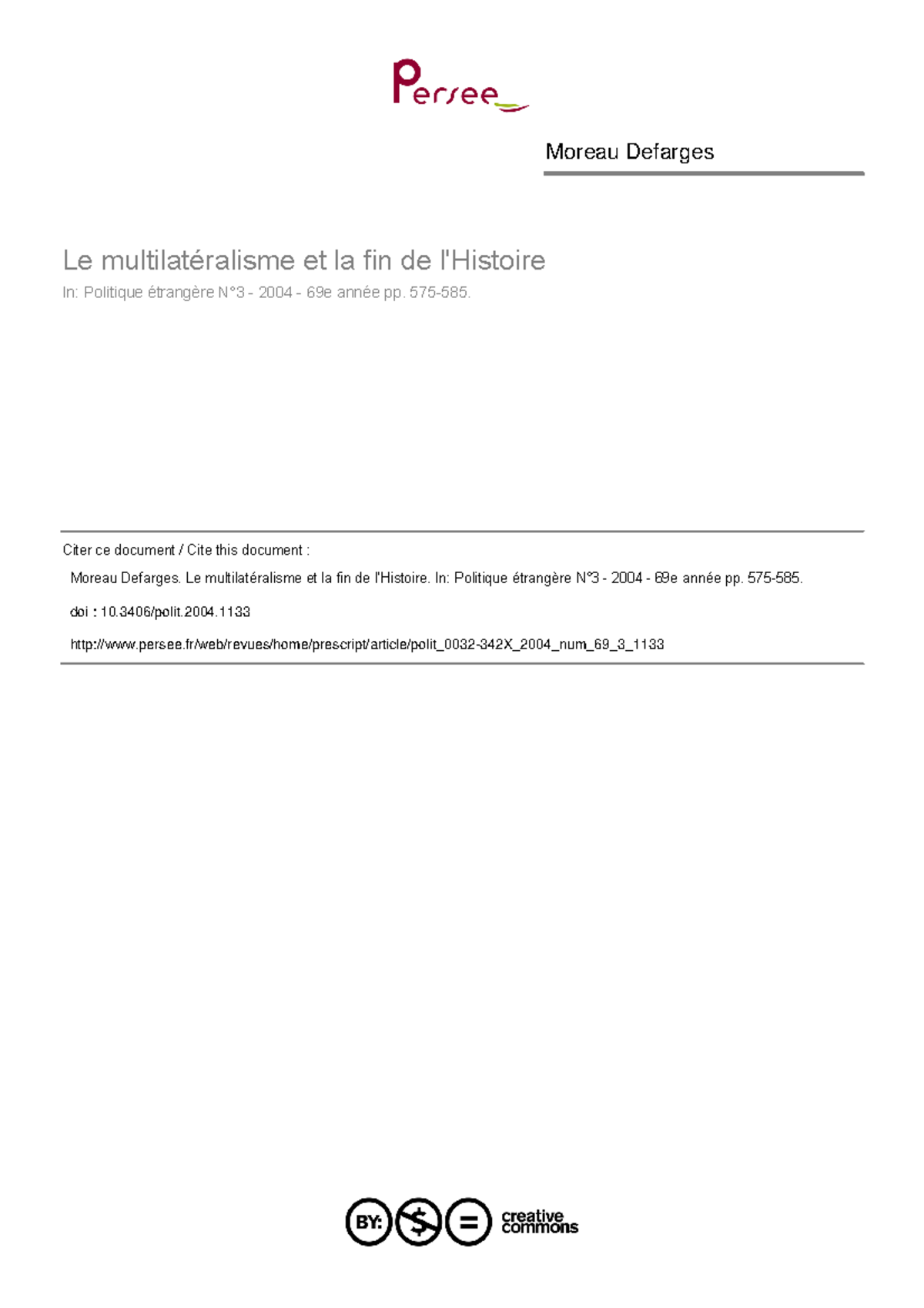 Le multilatéralisme et la fin de l'Histoire - Politique étrangère N°3 ...