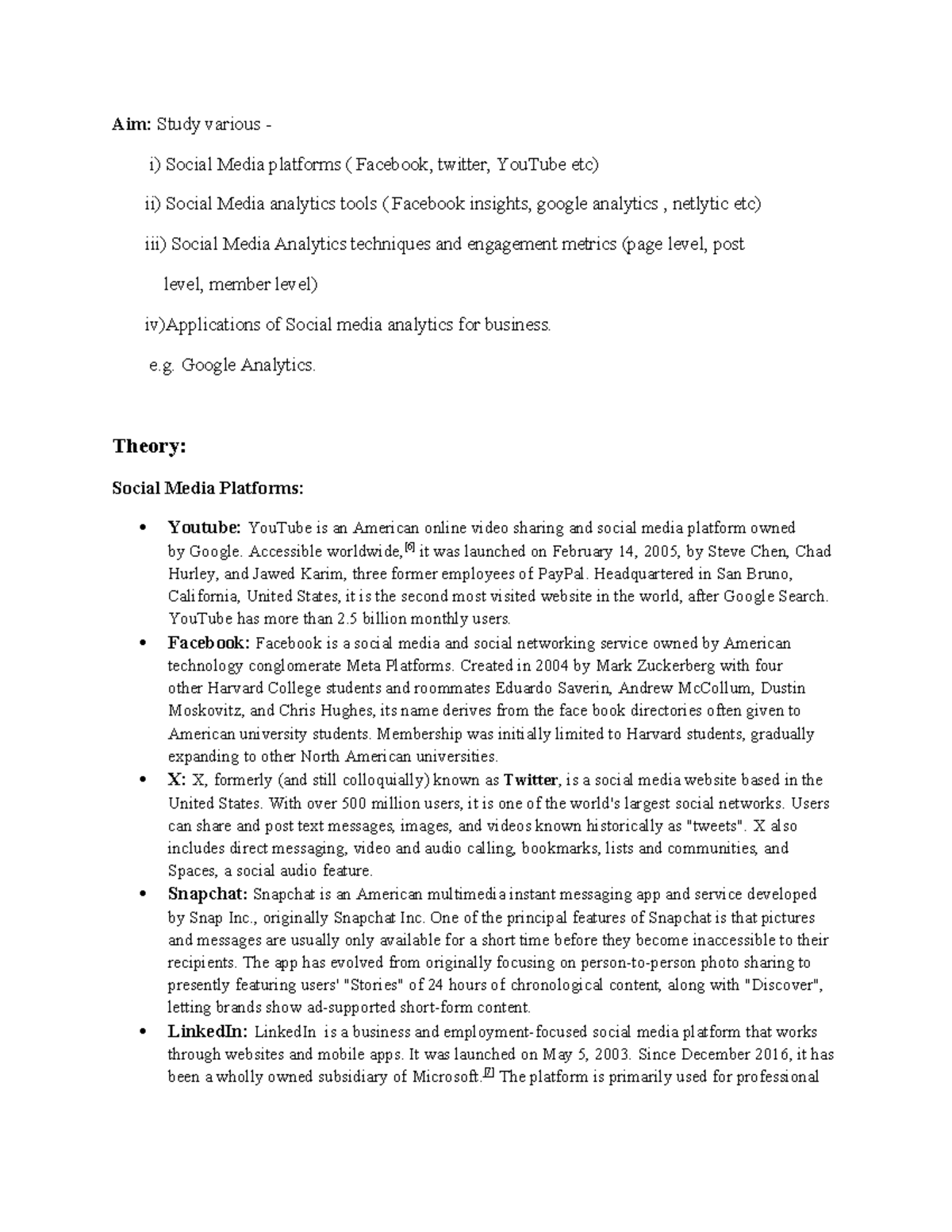 SMA EXP 2 - Social Media Platforms & Analytics Tools Study Guide - Studocu