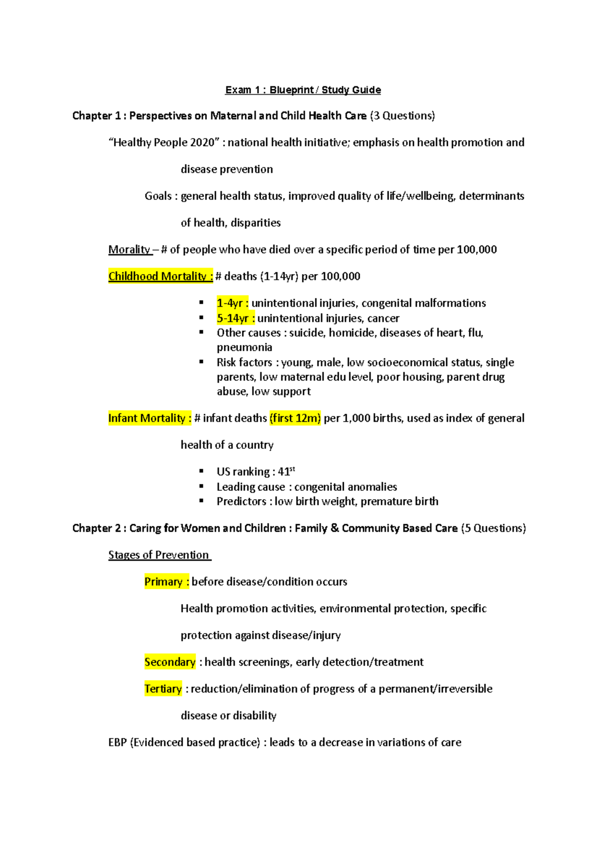 NUR 300 Exam 1 Study Guide: Key Concepts in Maternal and Child Health ...