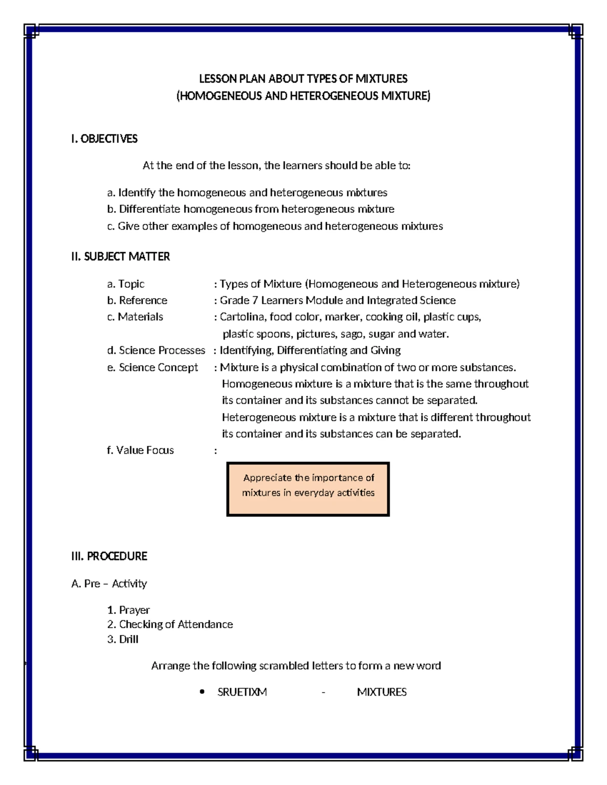 Grade 6 Science Daily Lesson Log: Separating Mixtures Benefits - Studocu