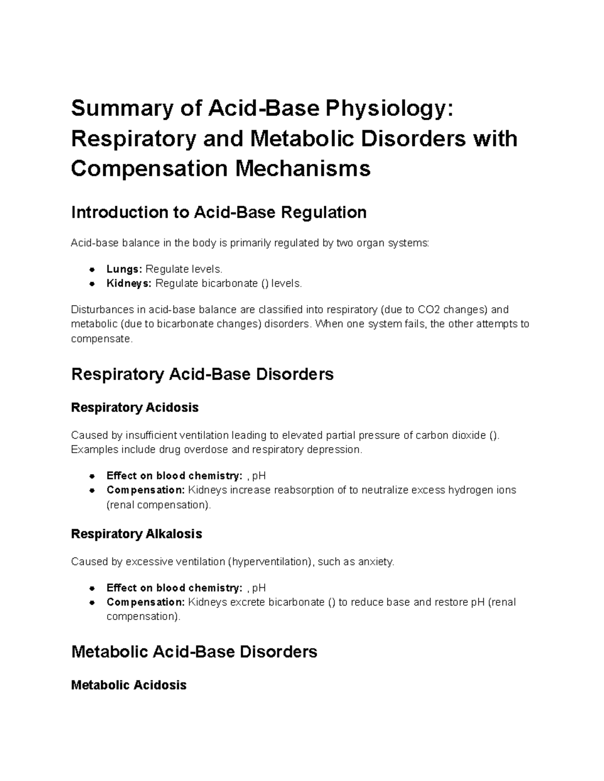 Medical Pulmonary Physiology: Acid-Base Disorders & Compensation ...