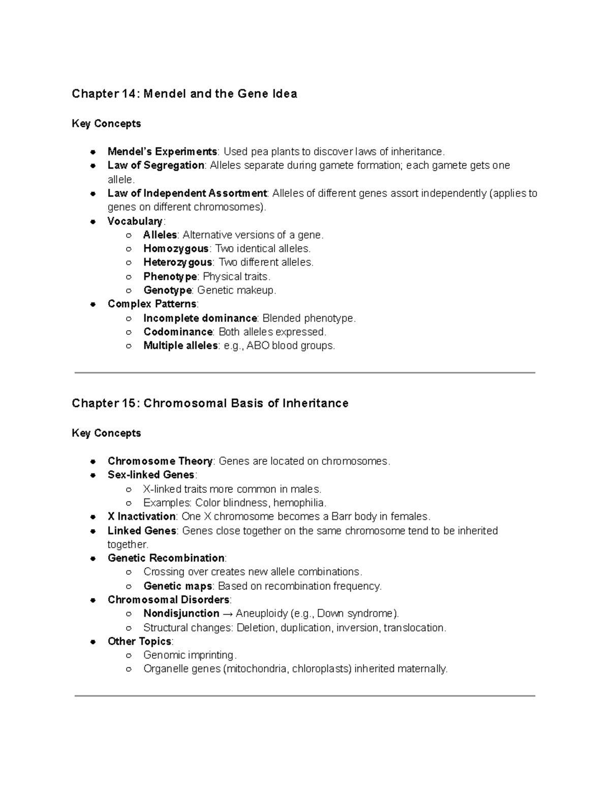 Chapter 14-16: Mendel and Inheritance Concepts - Studocu