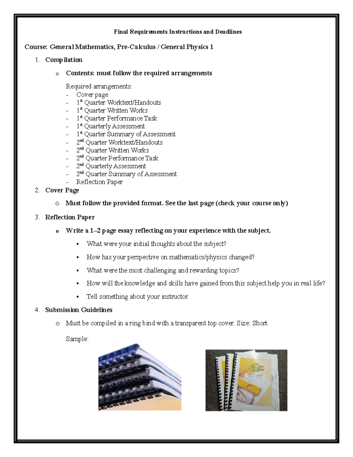 Requirements AND Cover PAGE - Final Requirements Instructions and ...