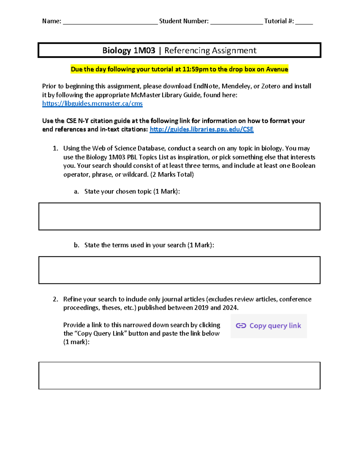 Biology 1M03 Tutorial 1: Referencing Assignment Guidelines F24 - Studocu