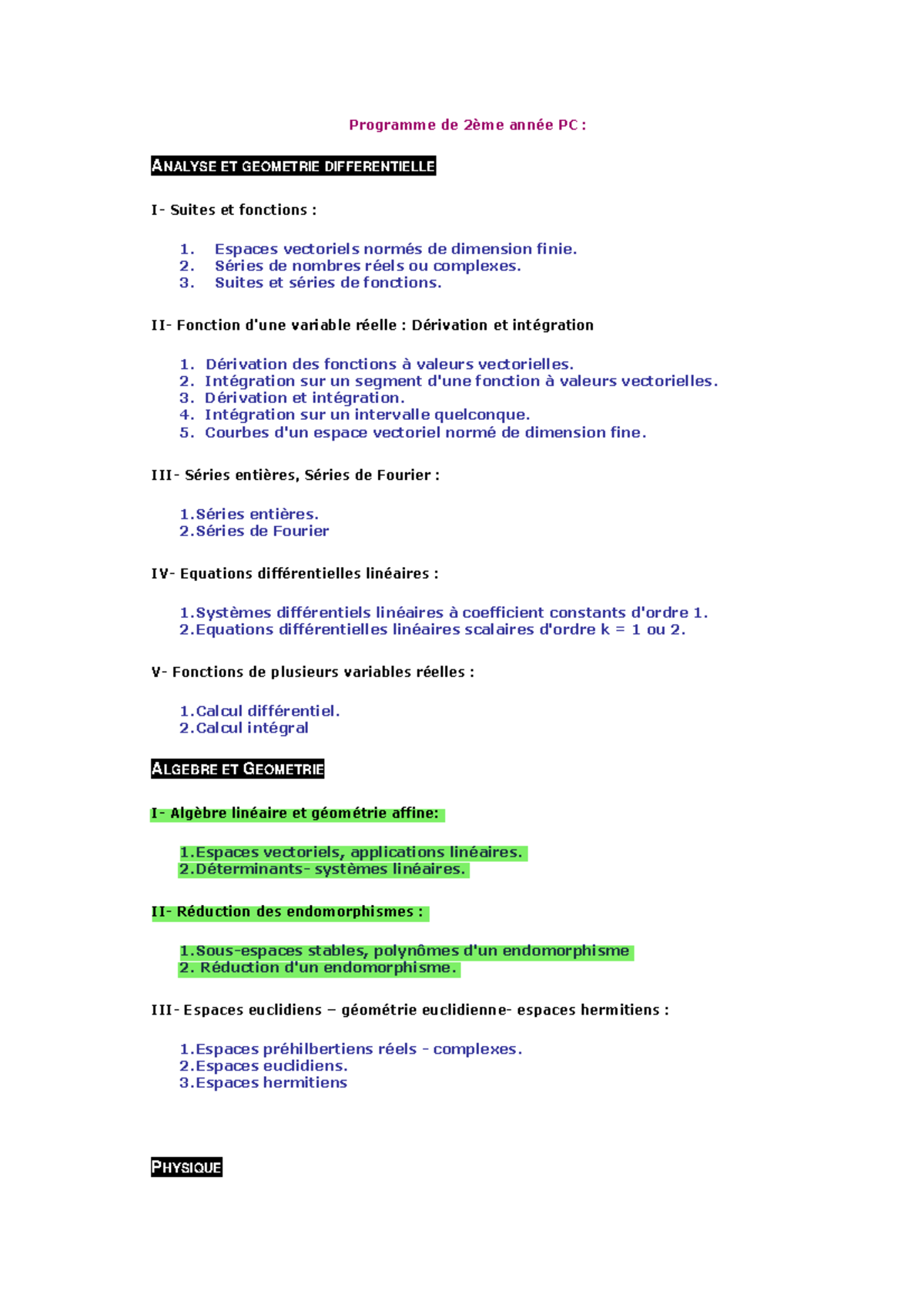 Programme PC 2 : Analyse et Géométrie Différentielle et Physique - Studocu