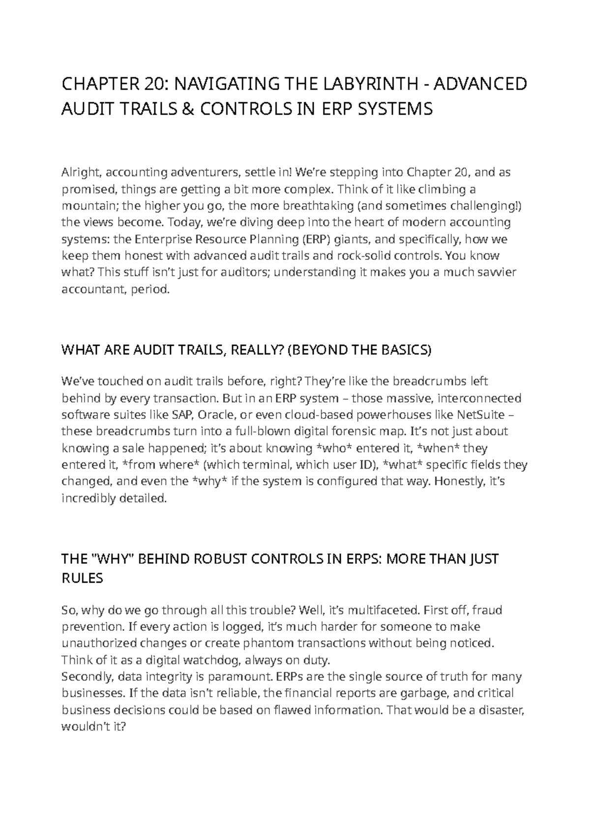 CHAPTER 20 REVIEW: NAVIGATING ADVANCED AUDIT TRAILS IN ERP SYSTEMS ...