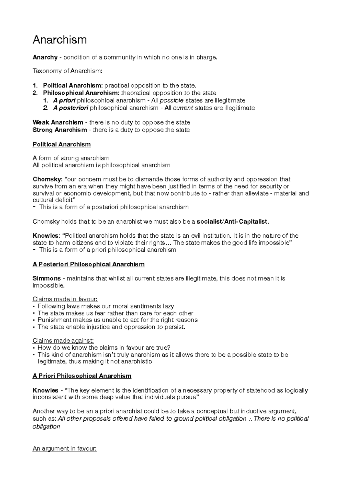 Political Obligation and Authority - Anarchism Anarchy - condition of a ...