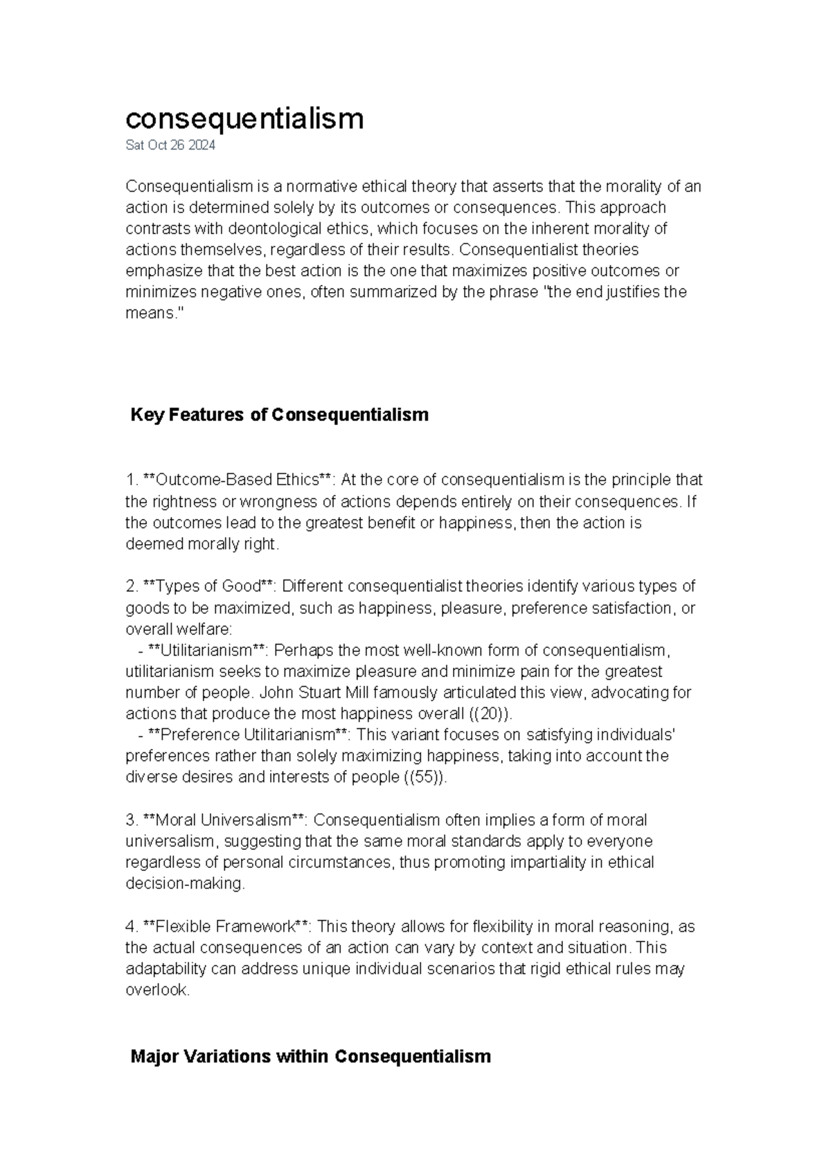 Consequentialism ethics - consequentialism Sat Oct 26 2024 ...