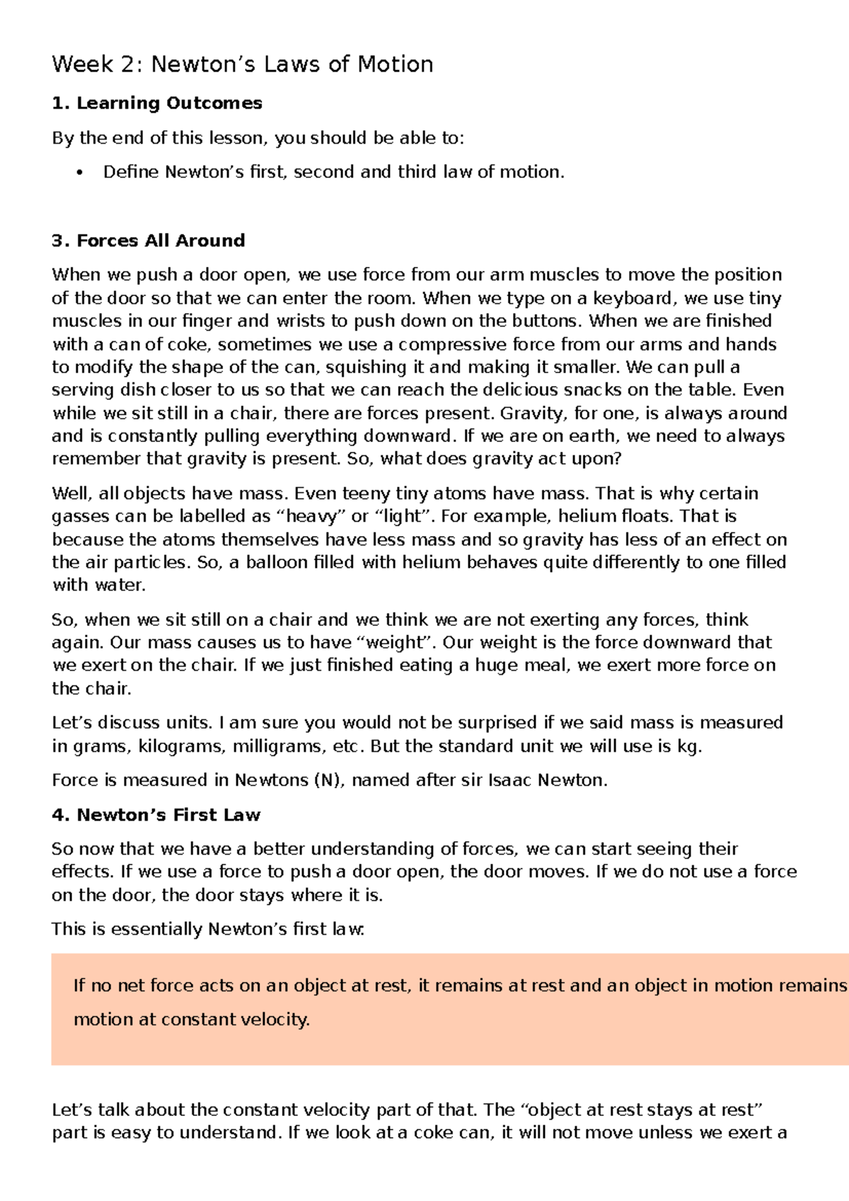 Week 2: Newton's Laws of Motion - Key Concepts and Applications - Studocu