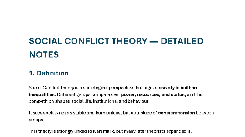SOCIAL CONFLICT THEORY: DETAILED NOTES & KEY CONCEPTS - Studocu